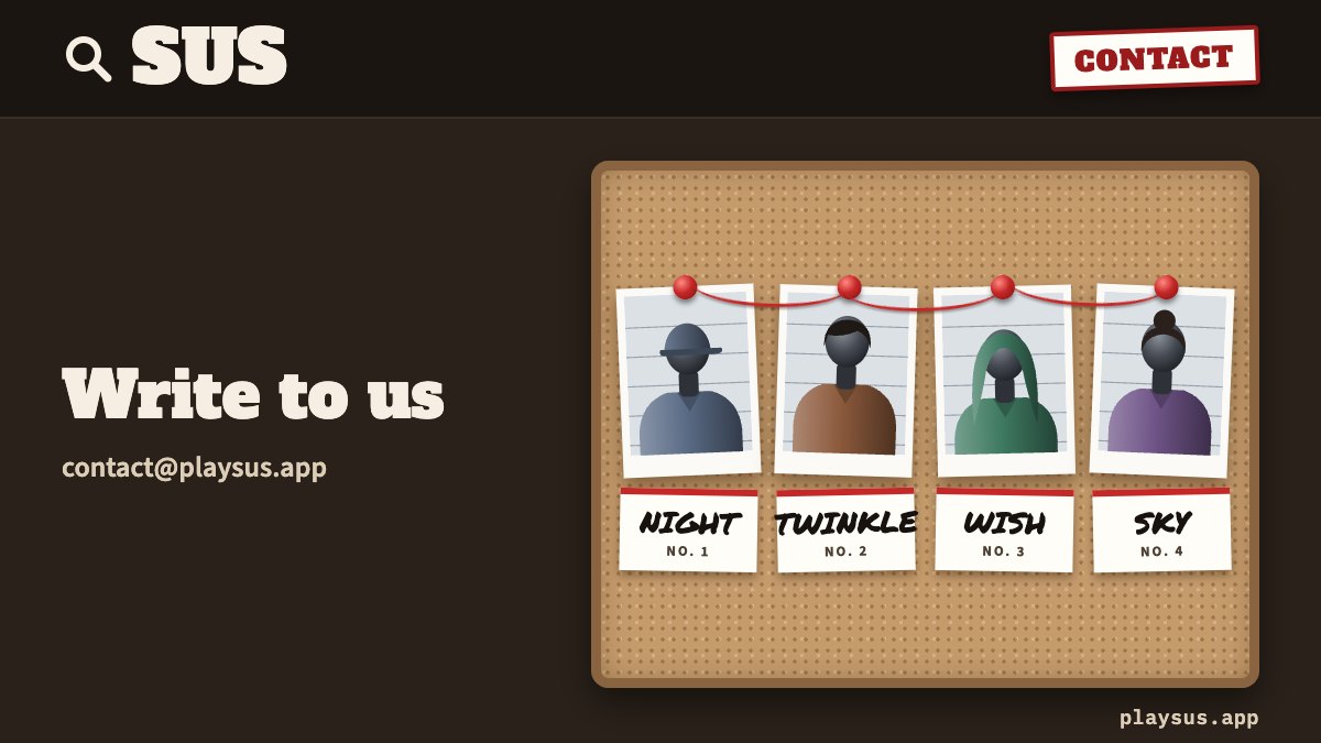 Contact SUS: four suspects holding the hints NIGHT, TWINKLE, WISH and SKY.