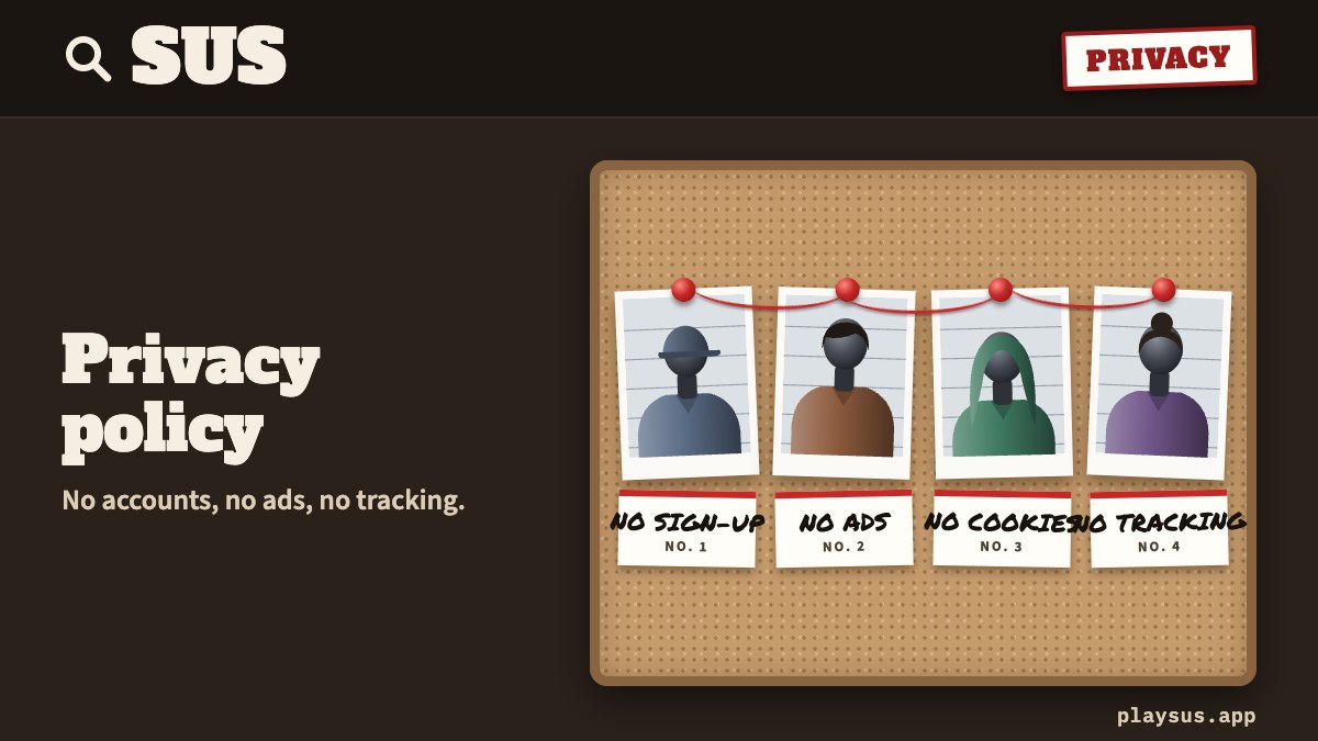 The SUS privacy policy: four suspects holding the hints NONE, NOTHING, NOBODY and NO.
